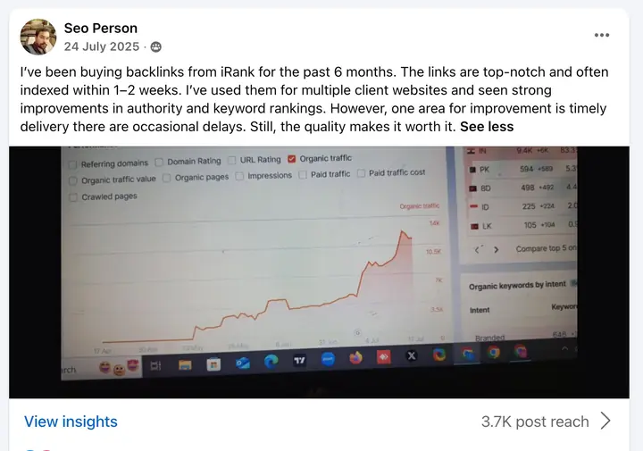 Verified client review 17 on Facebook
