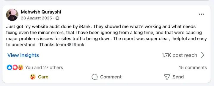 Verified client review 19 on Facebook